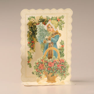 Christmas Cascade Card - Girl with Flowers and Holly